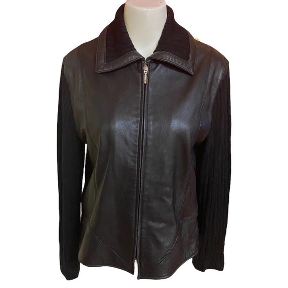Coldwater Creek Leather Jacket with Wool Mix Trim Size M - Picture 1 of 7